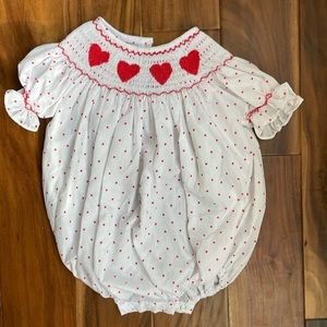 Pleats and Stitches 18M baby girl Valentine’s smocked bubble